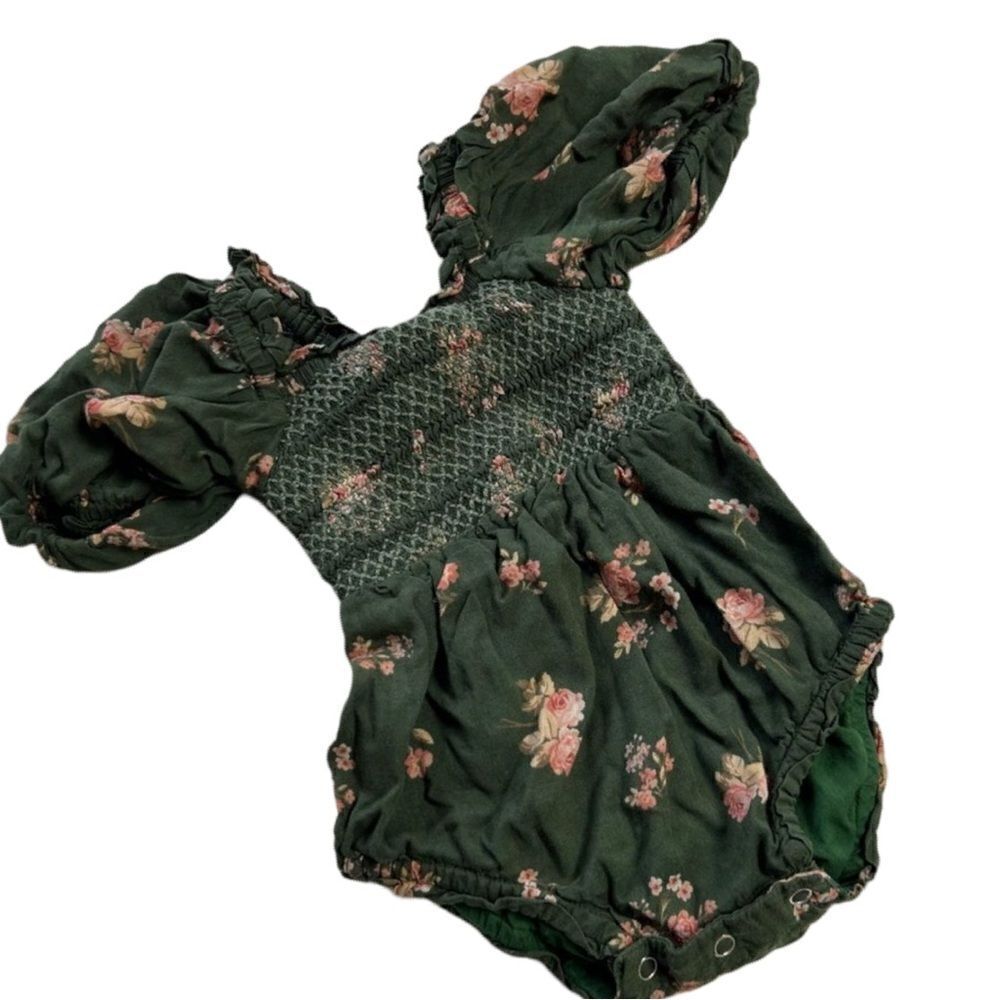 JessaKae Evergreen Floral Smocked Baby Romper Playsuit